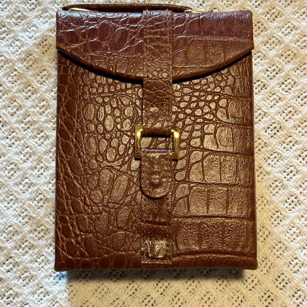 Portable Jewelry Travel Case Brown Faux Crocodile Pattern Box